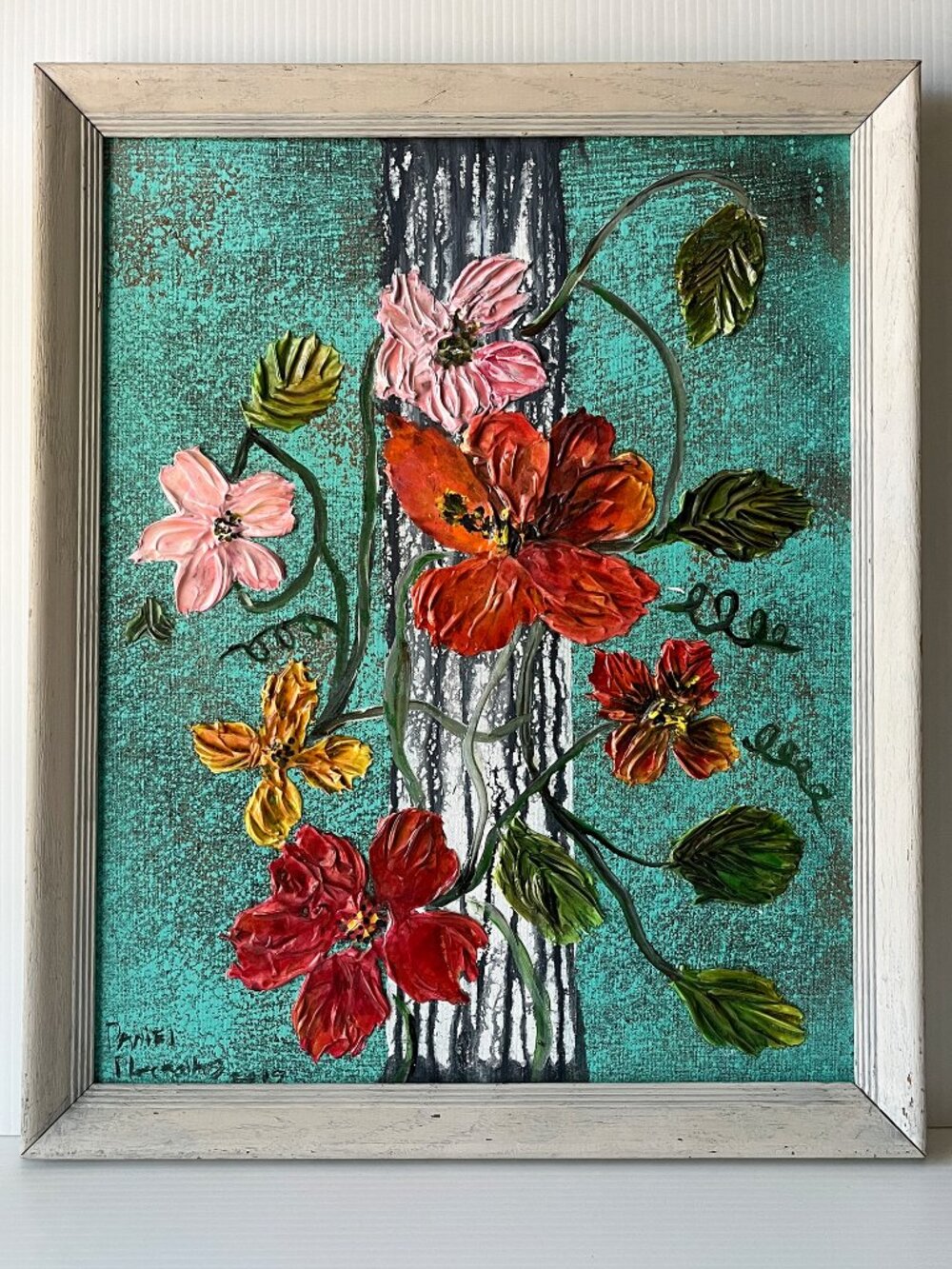 Original Impasto Floral Painting Framed 3D Textured Signed